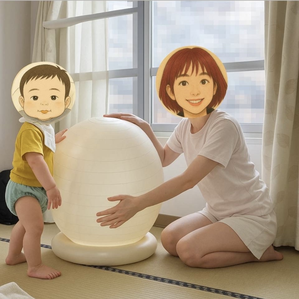 バランスボールで遊ぶ、ちゃ太郎