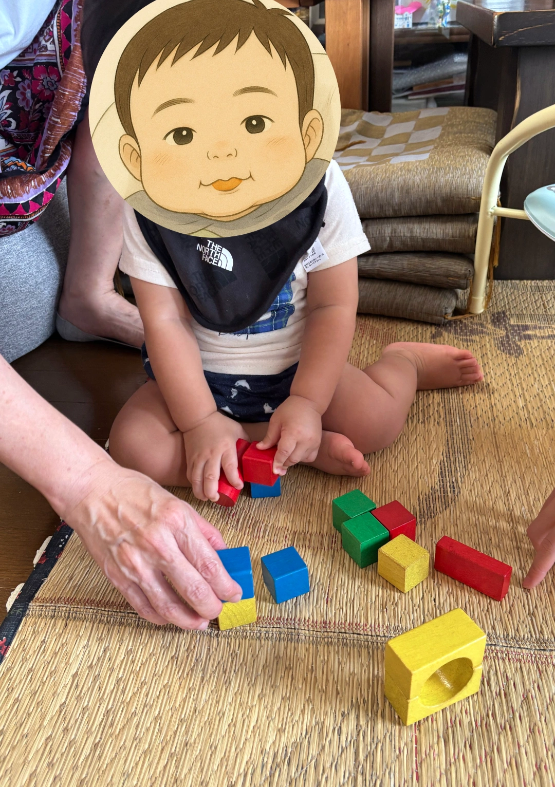 積み木で遊ぶ、ちゃ太郎