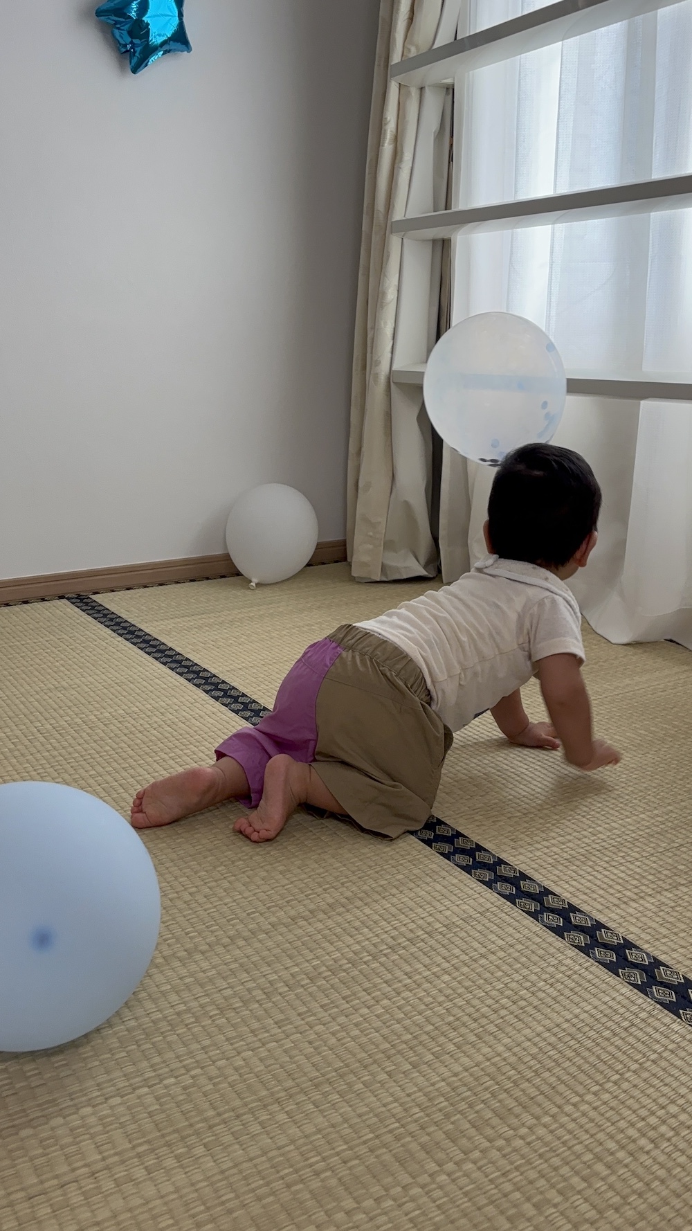 風船で夢中になって遊ぶちゃ太郎①